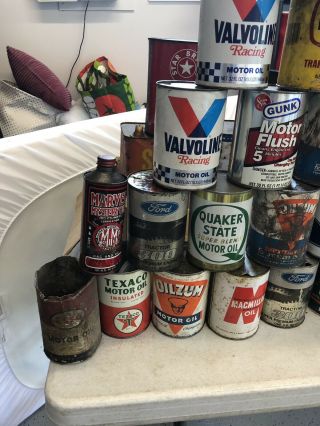 Antique Motor Oil Cans Around 30 Cans Oilzum Ford Shell Amoco Marvel All One 6
