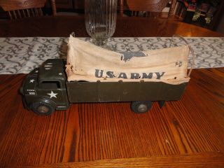 Vintage Marx Lumar U.  S.  Army Transport Pressed Steel Truck Canvas Top Toy Litho