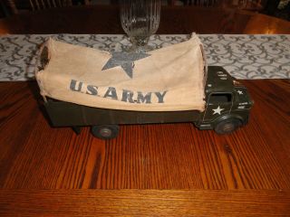 Vintage MARX LUMAR U.  S.  Army Transport Pressed Steel Truck CANVAS TOP TOY LITHO 5