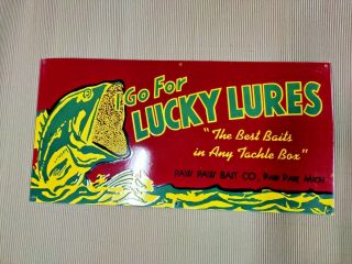 Lucky Lures Fishing Porcelain Enamel Sign 38  X 18  In