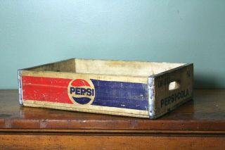 Vintage Pepsi Cola Wood Crate Red Blue Old Soda Advertising Sw 1082