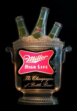 Vintage Miller High Life 1950’s 3 Bottle Bucket Lighted Sign Model F - 1031