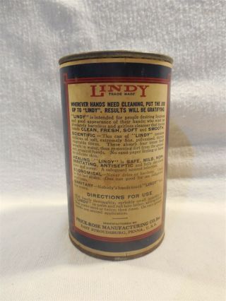 Vtg 1920 ' s/30 ' s Charles Lindberg Lindy Hand Soap Cleanser 6 Oz Tin Can 2