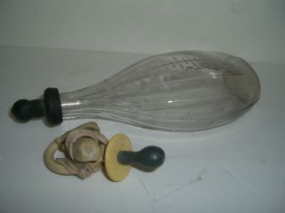 Antique Nurser Glass Baby Bottle With Nipple And Pacifier