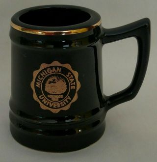 Vintage Msu Michigan State University Shot Glass Wc Bunting Black Mug Gold Trim
