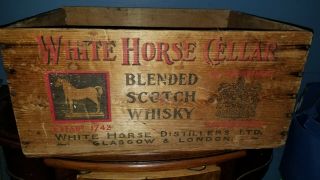 1950 White Horse cellar Scotch Whiskey Wooden Crate Box Old Antique Wood 4