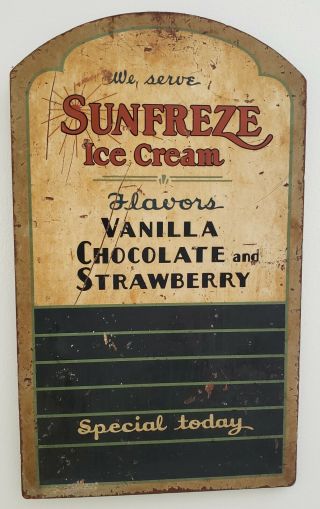 Antique Sunfreze Ice Cream Wood Sign Paint Ad Advertising Board Wooden