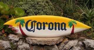 Corona Wood Surfboard Beer Tiki Bar Sign W/ Shark Bite Pub Man Cave 39 "