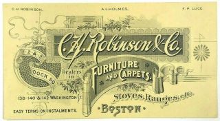 Engraved C.  H.  Robinson & Co Furniture Carpet Stove Range Boston Ma Trade Card