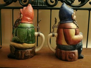 SET 2 Vintage Eckhardt & Engler Beer Stein Gnome Smoking Pipe W.  Germany 430 2