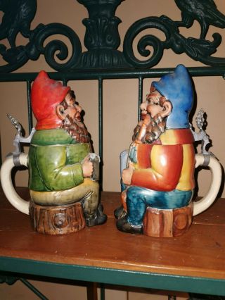 SET 2 Vintage Eckhardt & Engler Beer Stein Gnome Smoking Pipe W.  Germany 430 4