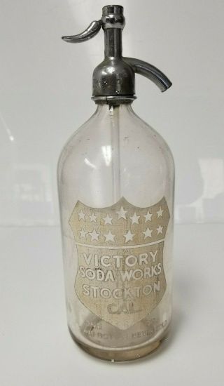 Vintage Seltzer Bottle Victory Soda Stockton California