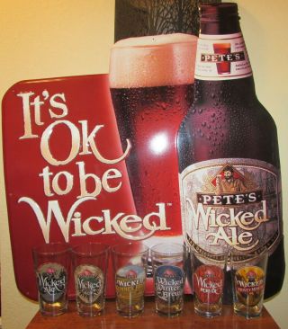 Pete’s Wicked Ale Set Of 6 Beer Pint Glasses Nos