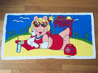 Miss Piggy Muppets Vintage Beach Towel Jim Henson Kermit Frog 1989