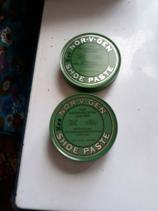 Set Of 2 Vintage Nor - V - Gen Shoe Oil Paste Weatherproofing Tins Cans