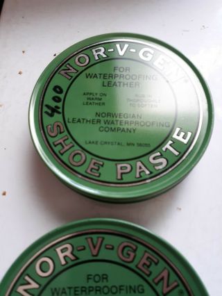 Set of 2 Vintage Nor - V - Gen Shoe Oil Paste Weatherproofing Tins Cans 3