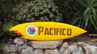 Pacifico Wood Surfboard Beer Tiki Bar Sign W/ Shark Bite Pub Man Cave 39 "