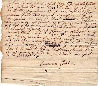 1711,  Newport,  Rhode Island,  Sworn Oath,  Delivery Of Cider Barrels,  Josh Cowell