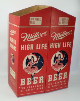 Vintage Miller High Life Beer Two Quart Bottle Carrier Carton Box Sign