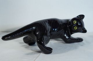 Camark Style Ceramic Black Cat Art Yellow Glass Eyes Looking Back Halloween