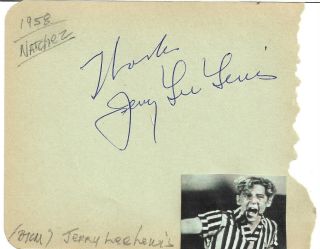 Jerry Lee Lewis.  Vintage In Person Hand Signed Album Page With Image Rare Erly.