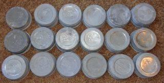 18 Old Vintage Ball Zinc Canning Jar Metal Cap Lids Zink With Circles & Numbers