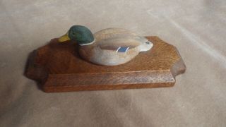 Robert Fowler Miniature Hand Carved Wood Mallard Drake Duck Hand Painted 3x7x3 8