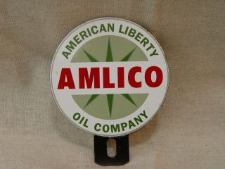 American Liberty Oil Co.  Amlico 2 Piece Porcelain License Plate Topper Sign