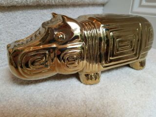 Jonathan Adler Ceramic High Gloss Gold Hippopotamus Hippo Figurine Statue
