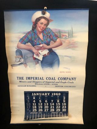 1960 Zoe Mozert Pinup Girl Calendar Advertising Imperial Coal Company Mining
