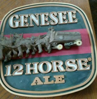 GENESEE 12 HORSE ALE VINTAGE 3 - D BEER ADVERTISING VINTAGE SIGN RARE 3