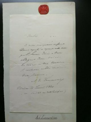 Alphonse De Lamartine - French Writer - Poet - 2nd Republic - Autograph Letter