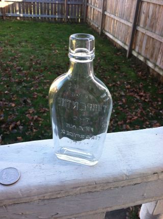 Embossed Flask 3 Oz Pure Turpentine The Frank Tea & Spice Co.  Cinti.