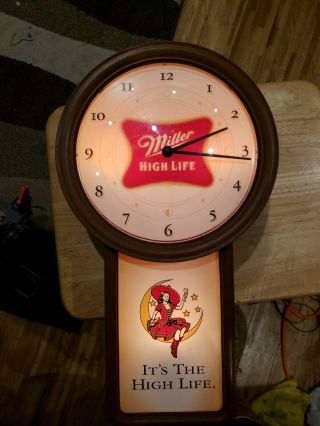 Vintage Miller High Life Beer Lighted Wall Clock Plastic Advertising See Details