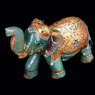Huge Elephant Statue 3928.  00 Ct Green Jade Gemstone Statue With Trunk Up V - 4450