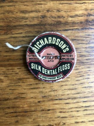 Antique Richardson’s Silk Thread Dental Floss Tin W/ Thread