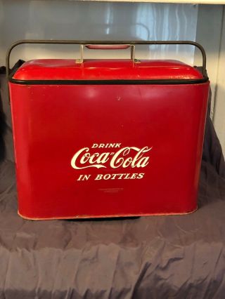 1950s Drink Coca Cola Progress Refrigerator Louisville Ky Picnic Cooler W/tray