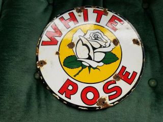 White Rose Gasoine Porcelain Sign Oil Gas Station Service Pump Plate Canada