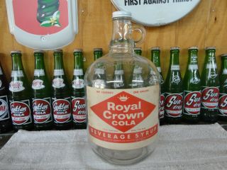 Royal Crown Cola Soda Fountain Syrup Paper Label 1 Gal Jug Red Label Clear Glas