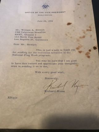 Richard Nixon 1954 Vice President Signed Letter Cbs Television