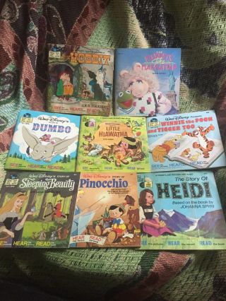 8 Vintage Disney Childrens See Hear Read Along Story Books And Records