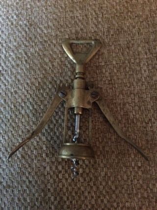 Vintage Antique Corkscrew Wine Bottle Opener Cork Puller Solid Brass Italy