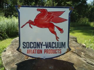 Old Mobil Socony - Vacuum Aviation Products Porcelain Gas Pump Sign