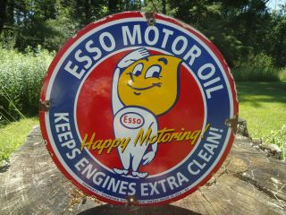 Old 1962 Esso Motor Oil Porcelain Metal Gas Oil Sign Pump Plate