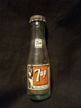 Vintage 7 Up Mini Clear Glass Soda Bottle Small 3.  5 " Pop W/ Cap Empty