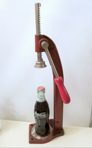 Vintage Red Cast Iron Bottle Capper Wine Beer Coca Cola Cap Cork Press Made Usa