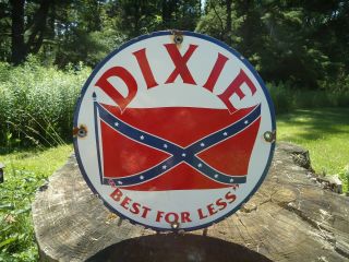 Old Dixie Gasoline Porcelain Gas Pump Sign  " Best For Less "