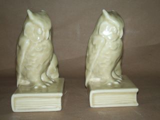 Rookwood Owl Bookends Pair Art Pottery,  Marked 2655 So IT 1955 Tan Color Signed 2