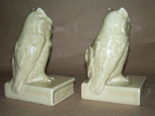 Rookwood Owl Bookends Pair Art Pottery,  Marked 2655 So IT 1955 Tan Color Signed 3