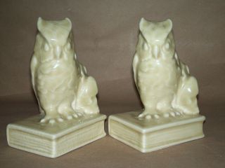 Rookwood Owl Bookends Pair Art Pottery,  Marked 2655 So IT 1955 Tan Color Signed 8